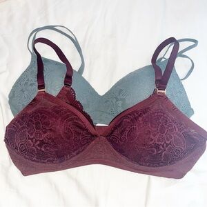 EUC Aerie Sunnie Wireless Lightly Lined Bra BUNDLE of 2 Lace Size 36D